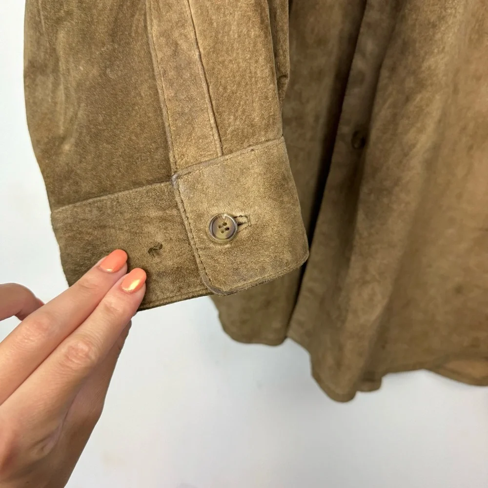 Mark Shale Mens Suede Leather Jacket Coat Sz Large Tan Button Down